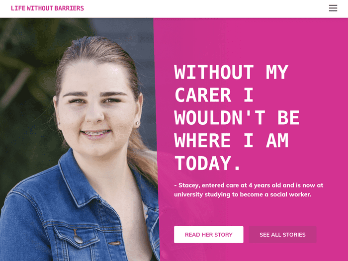 Screenshot of Life Without Barriers | Foster Care