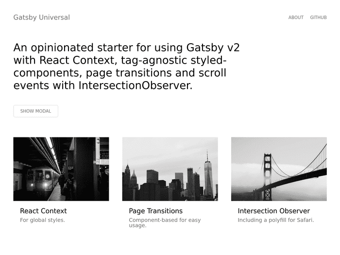 Screenshot of gatsby-universal