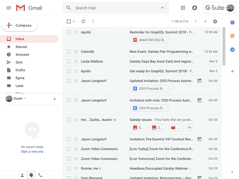 Gmail interface