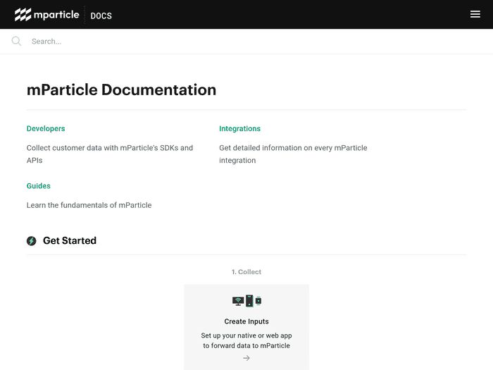 Screenshot of mParticle's Documentation