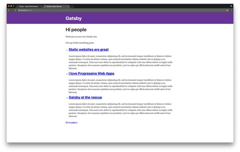 Gatsby demo project home page view