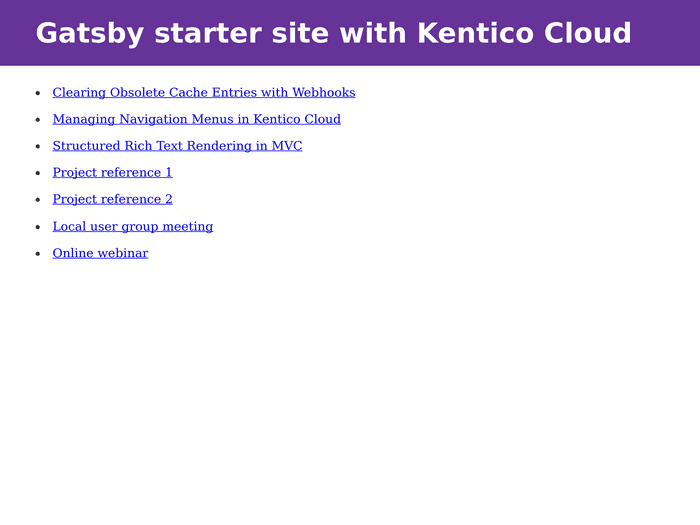 Screenshot of gatsby-starter-kentico-cloud