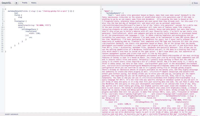 Screenshot of GraphiQl