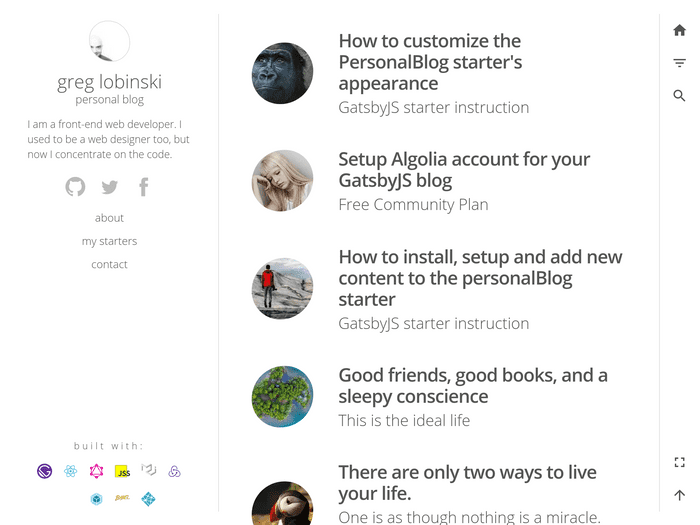 Screenshot of gatsby-starter-personal-blog