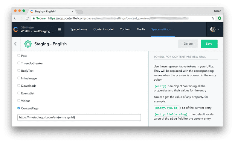 Contentful's Content Preview dashboard