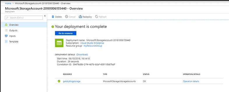 Azure storage account created