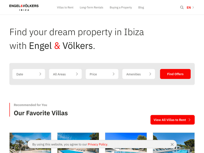 Screenshot of Engel & Völkers Ibiza Holiday Rentals